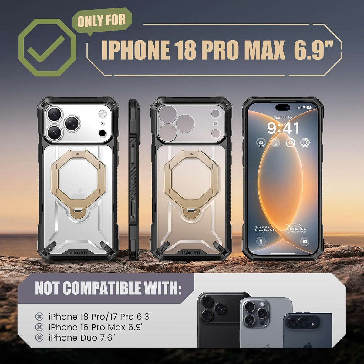 iPhone 18 Pro Max Case with 360° Spin Magnetic Stand ClearGold