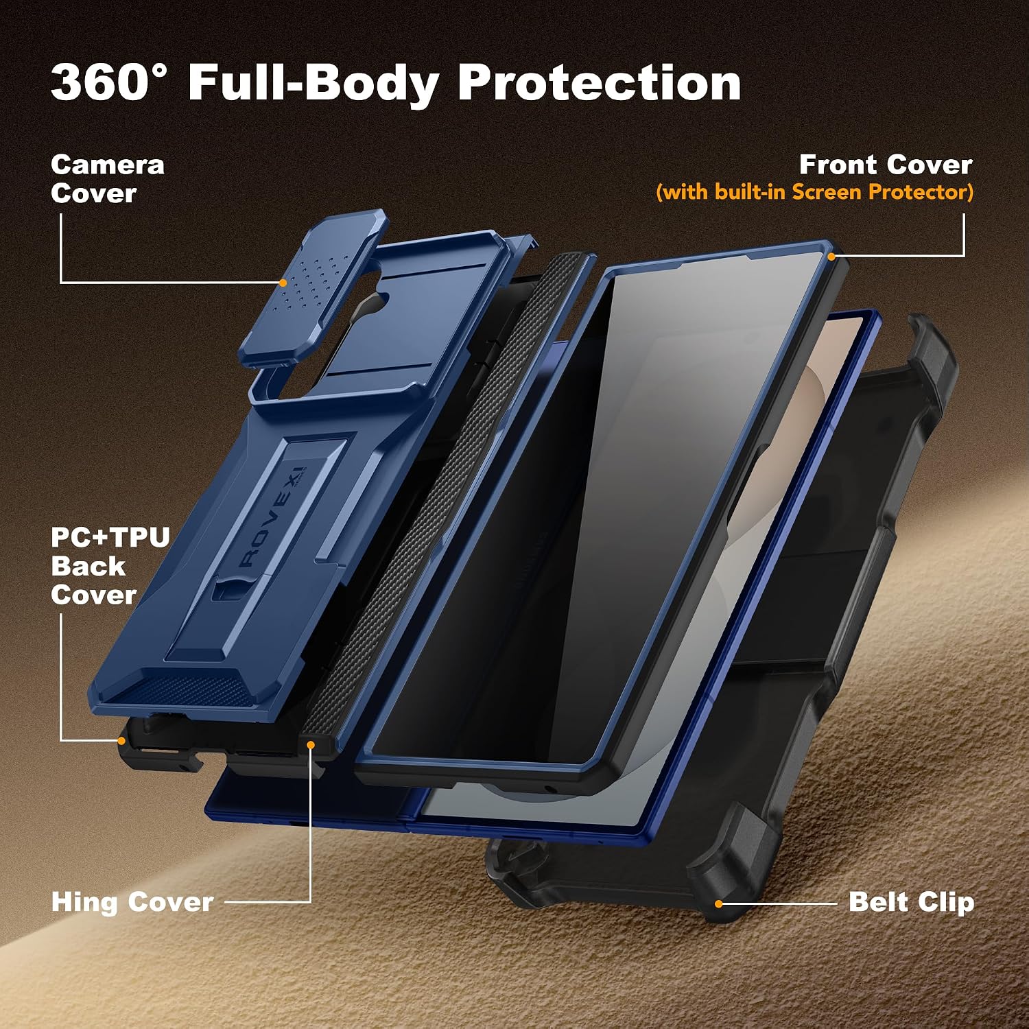 Galaxy Z Fold 8 Slide Camera Cover Case with Stand, Belt Clip & Privacy Screen Protector
