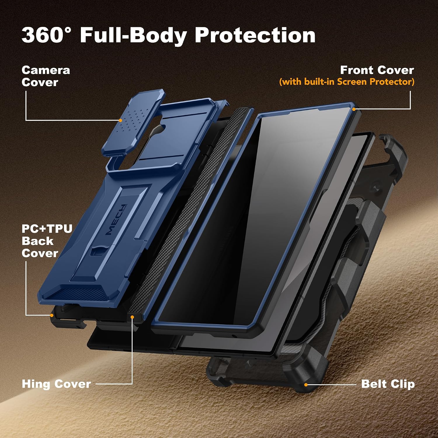 Galaxy Z Fold 7 Slide Camera Case with Stand, Belt Clip & Privacy Screen Protector