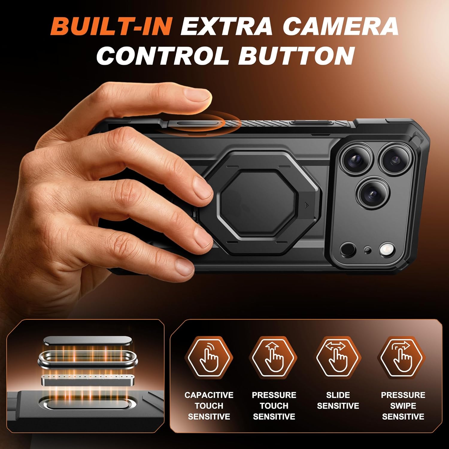 iPhone 17 Pro Max Case with 360° Spin Magnetic Stand