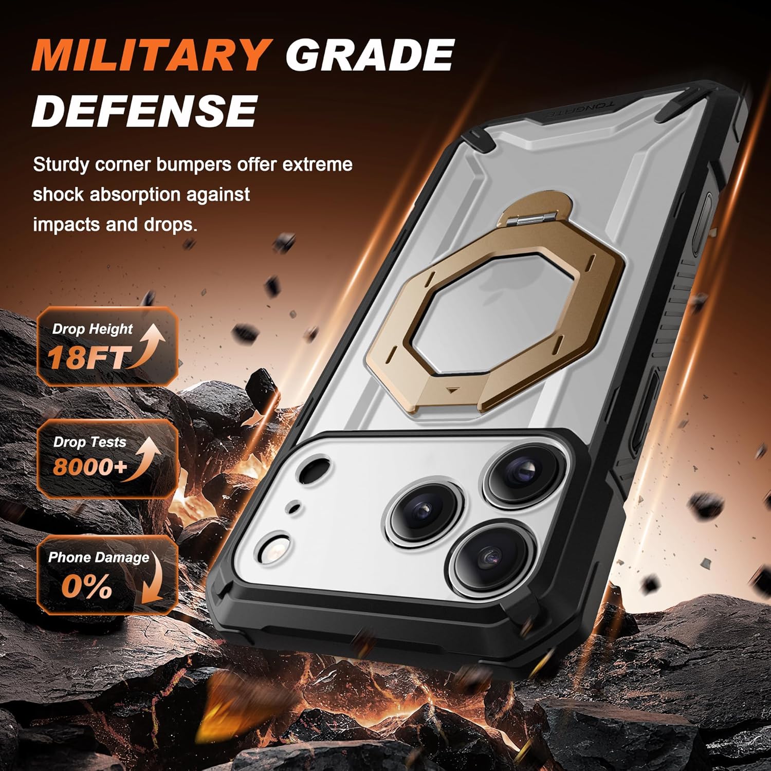 iPhone 17 Pro Max Case with 360° Spin Magnetic Stand ClearGold