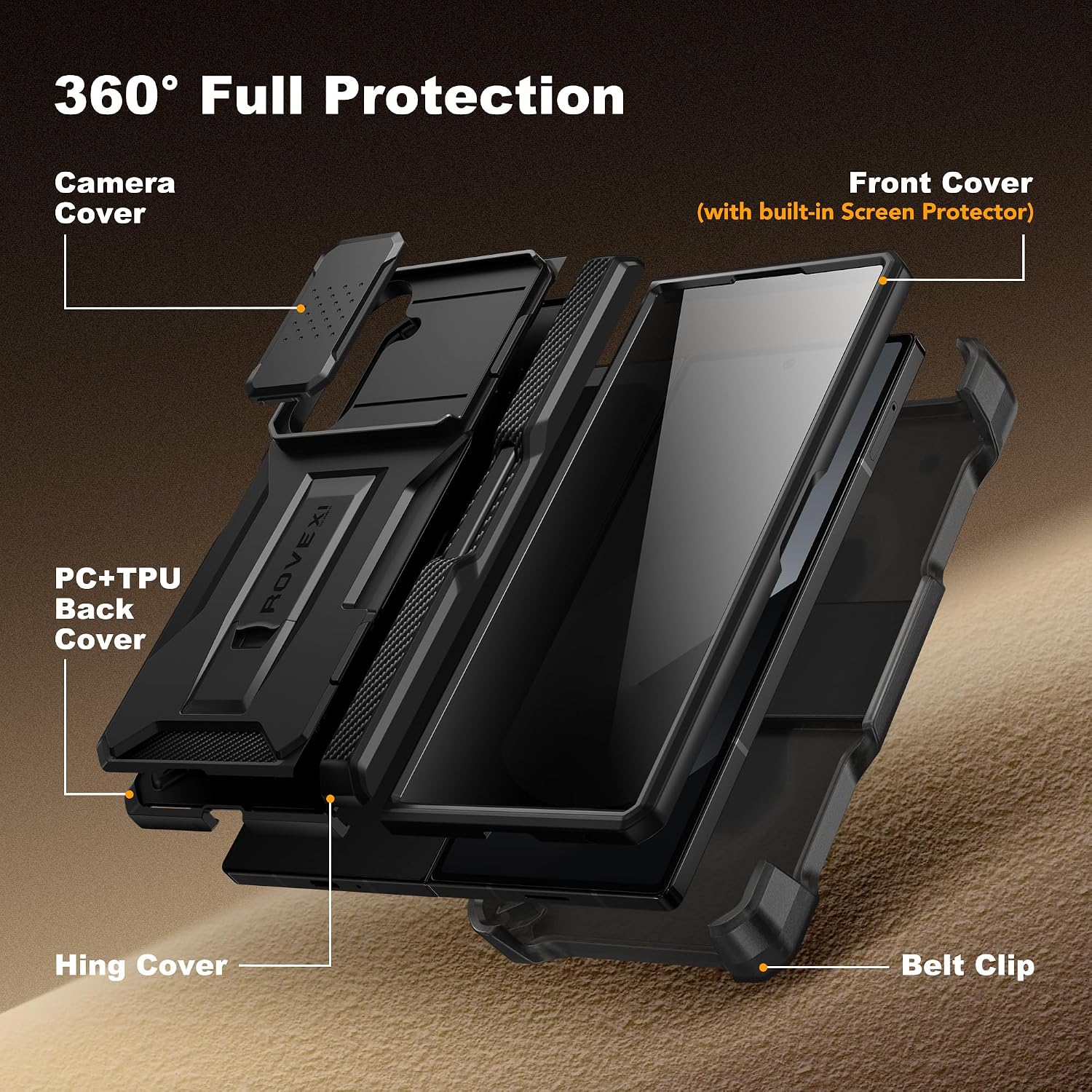 Galaxy Z Fold 8 Slide Camera Cover Case with Belt Clip, Stylus & Pen