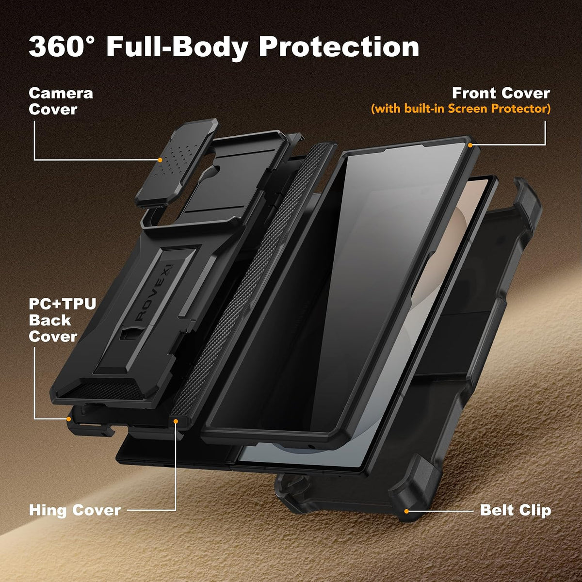 Galaxy Z Fold 8 Slide Camera Cover Case with Stand, Belt Clip & Privacy Screen Protector