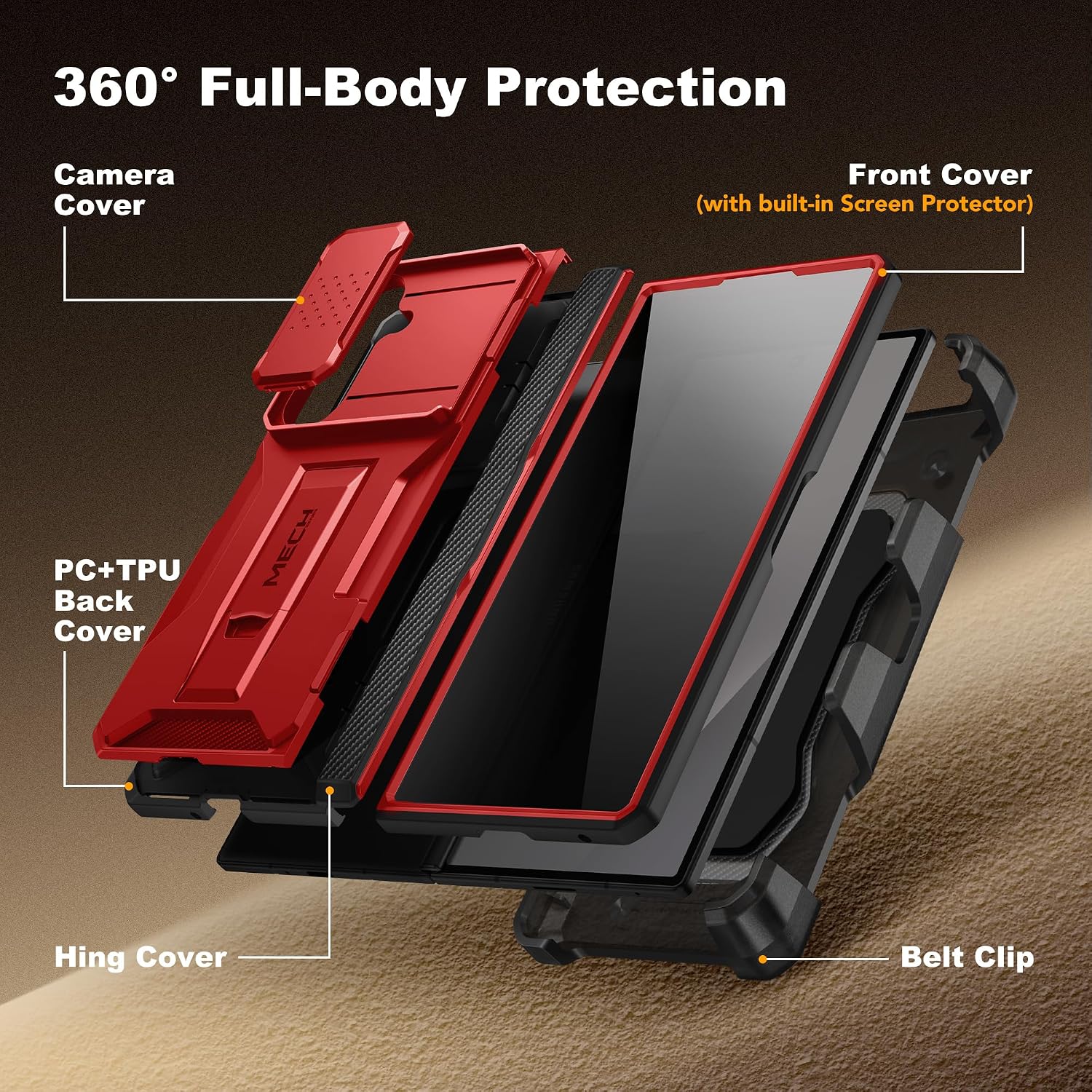 Galaxy Z Fold 7 Slide Camera Case with Stand, Belt Clip & Privacy Screen Protector
