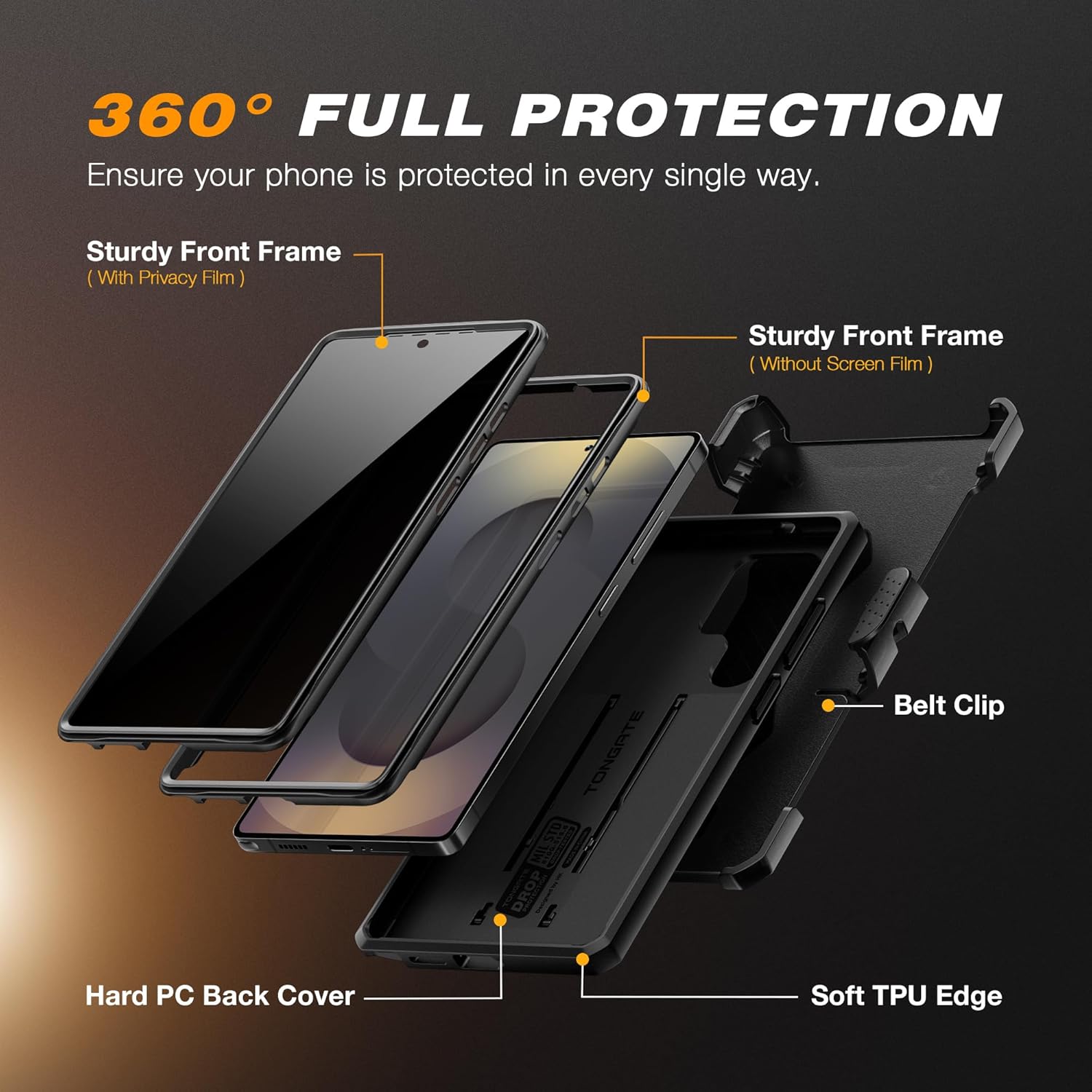 TONGATE Samsung Galaxy S25 Ultra Case with Privacy Screen Protector