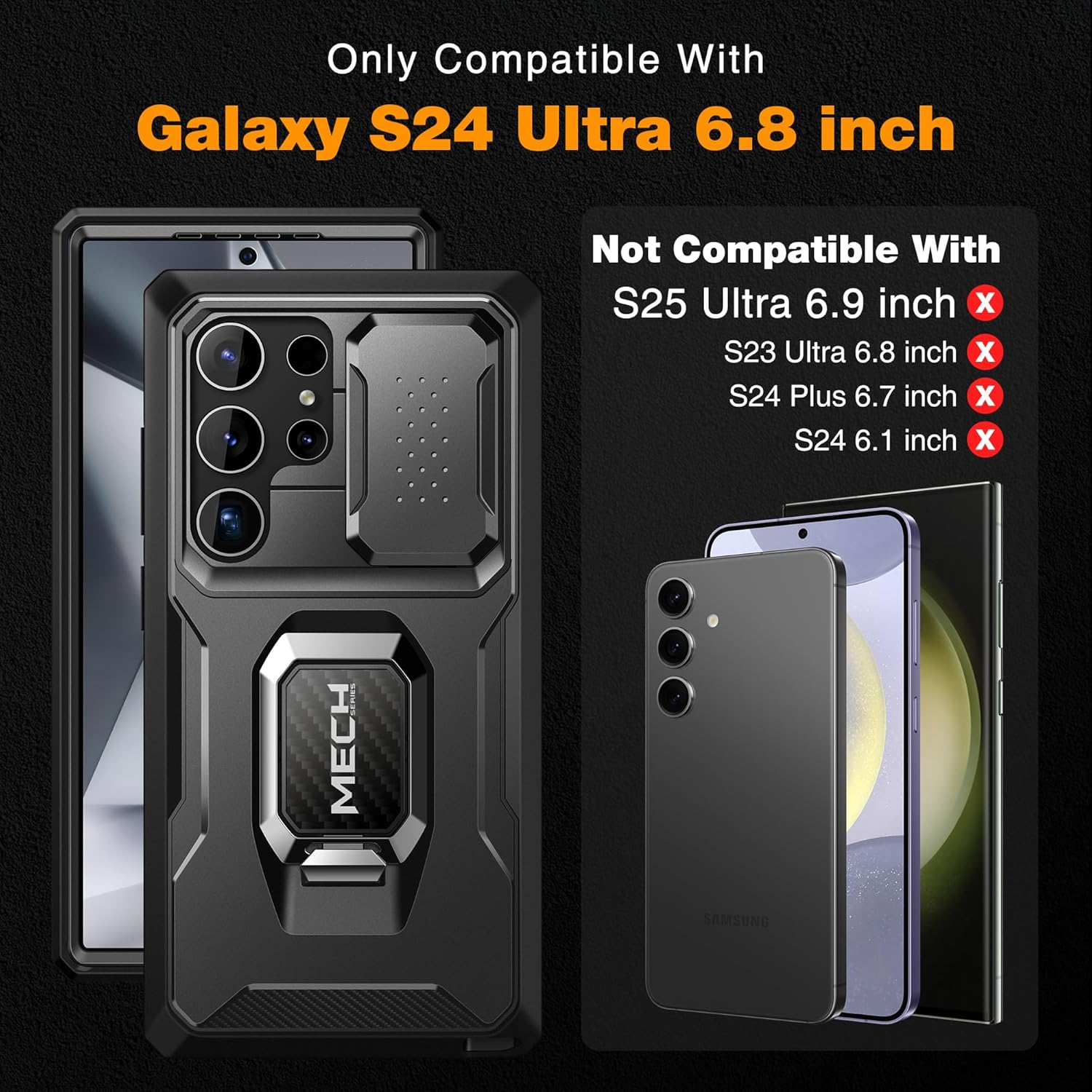 Samsung S24 Ultra Case Bulit-in Slide Camera Cover & Ring Kickstand