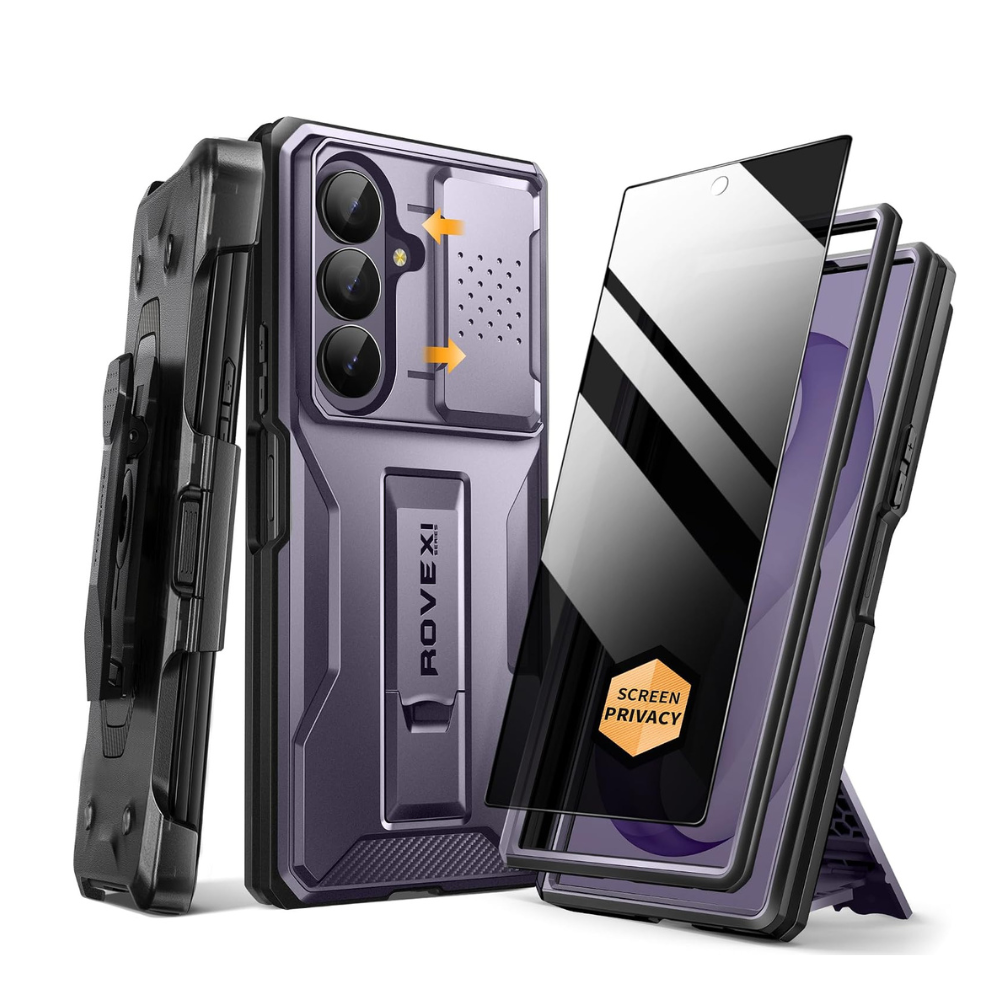 Galaxy Z Fold 8 Slide Camera Cover Case with Stand, Belt Clip & 2 Privacy Screen Protector