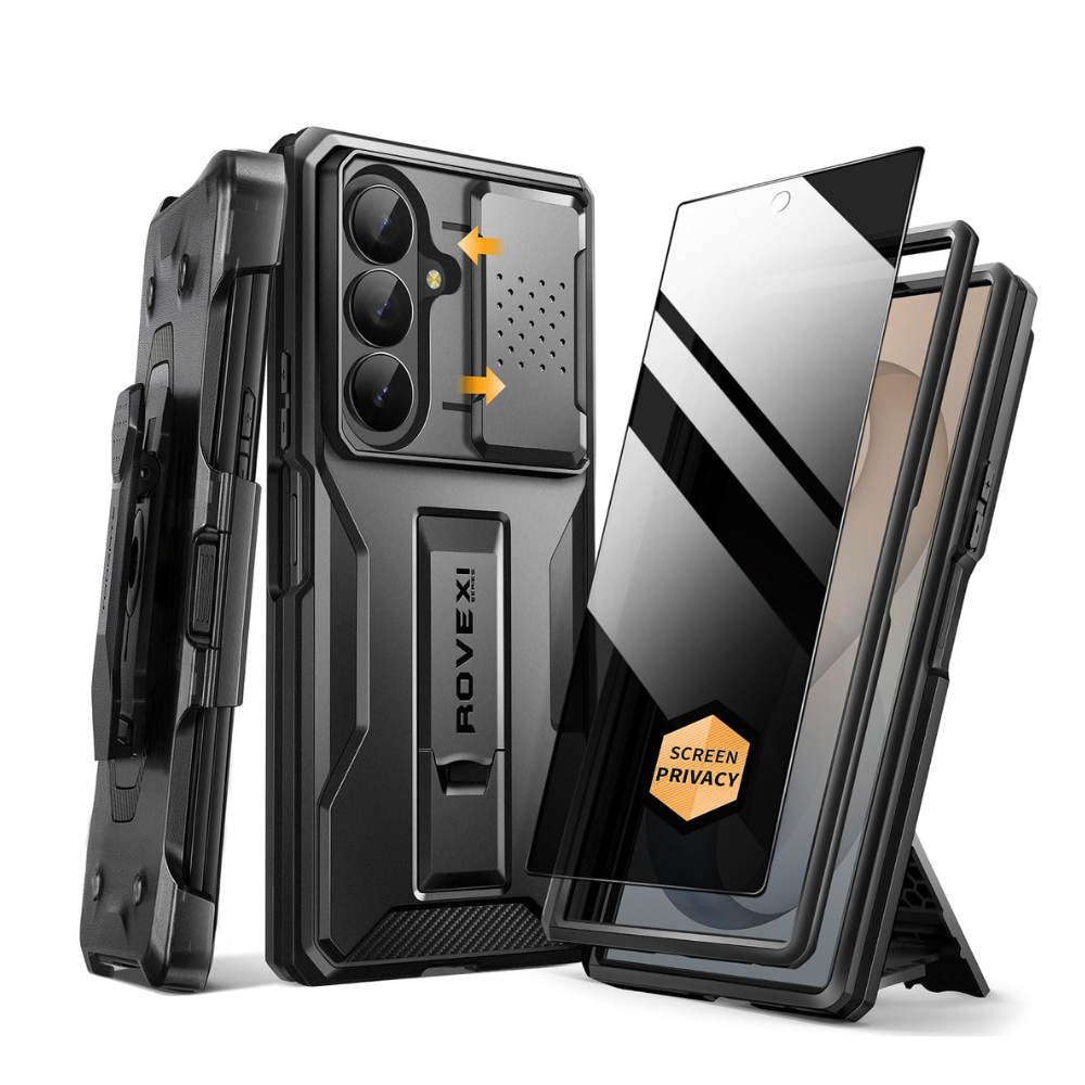 Galaxy Z Fold 8 Slide Camera Cover Case with Stand, Belt Clip & 2 Privacy Screen Protector