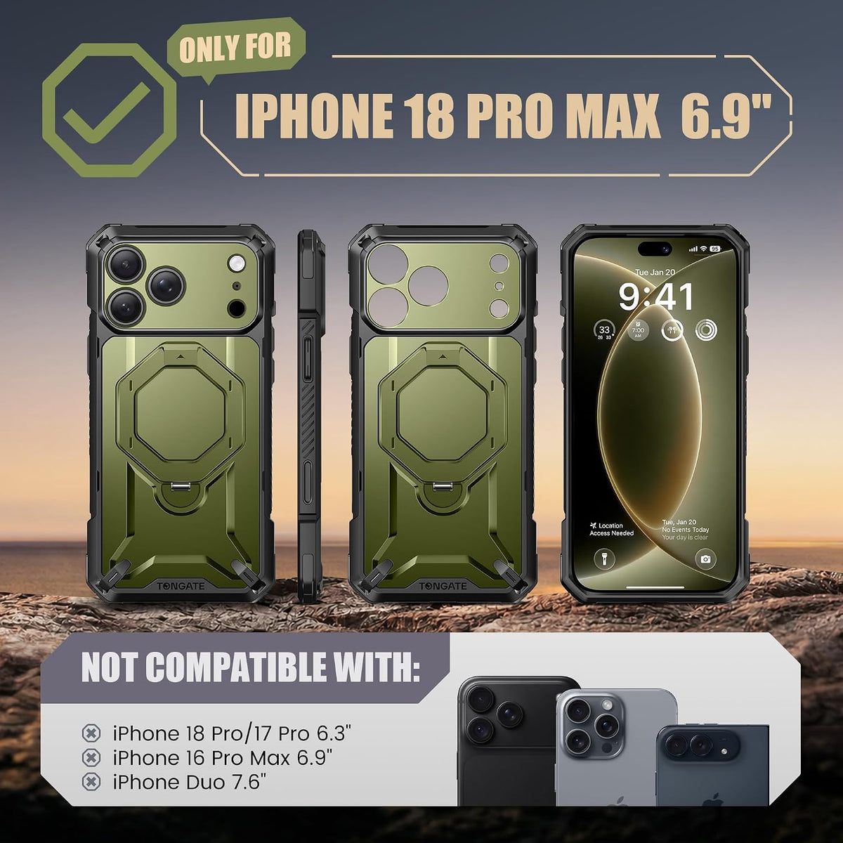 iPhone 18 Pro Max Case with 360° Spin Magnetic Stand Green