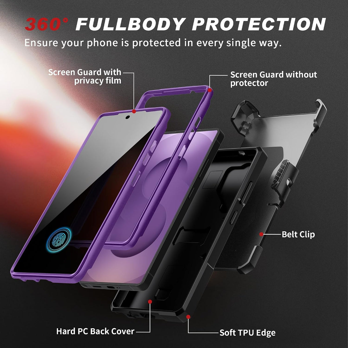 Galaxy S25 Ultra Magnetic Stand Case with Belt Clip & Privacy Screen Protector