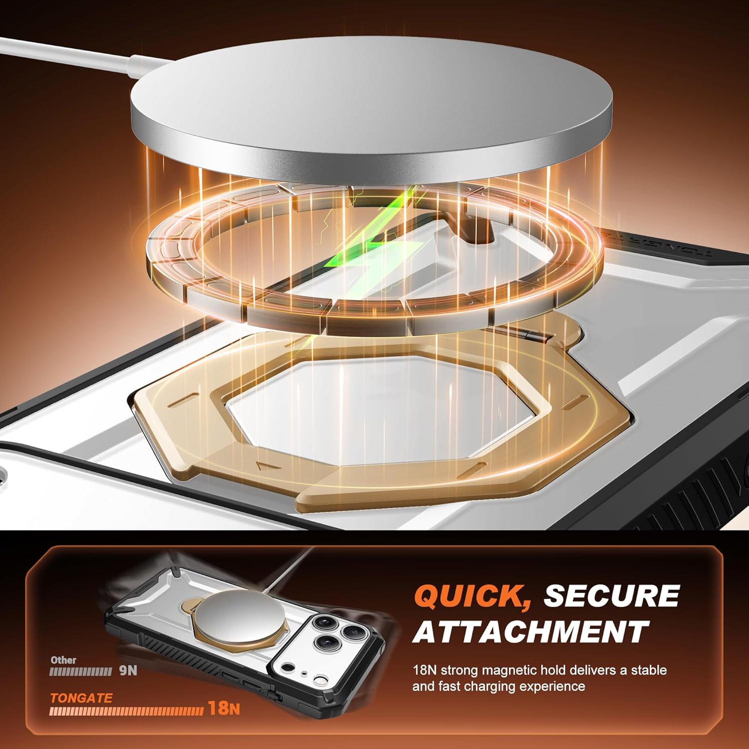 iPhone 17 Pro Max Case with 360° Spin Magnetic Stand ClearGold