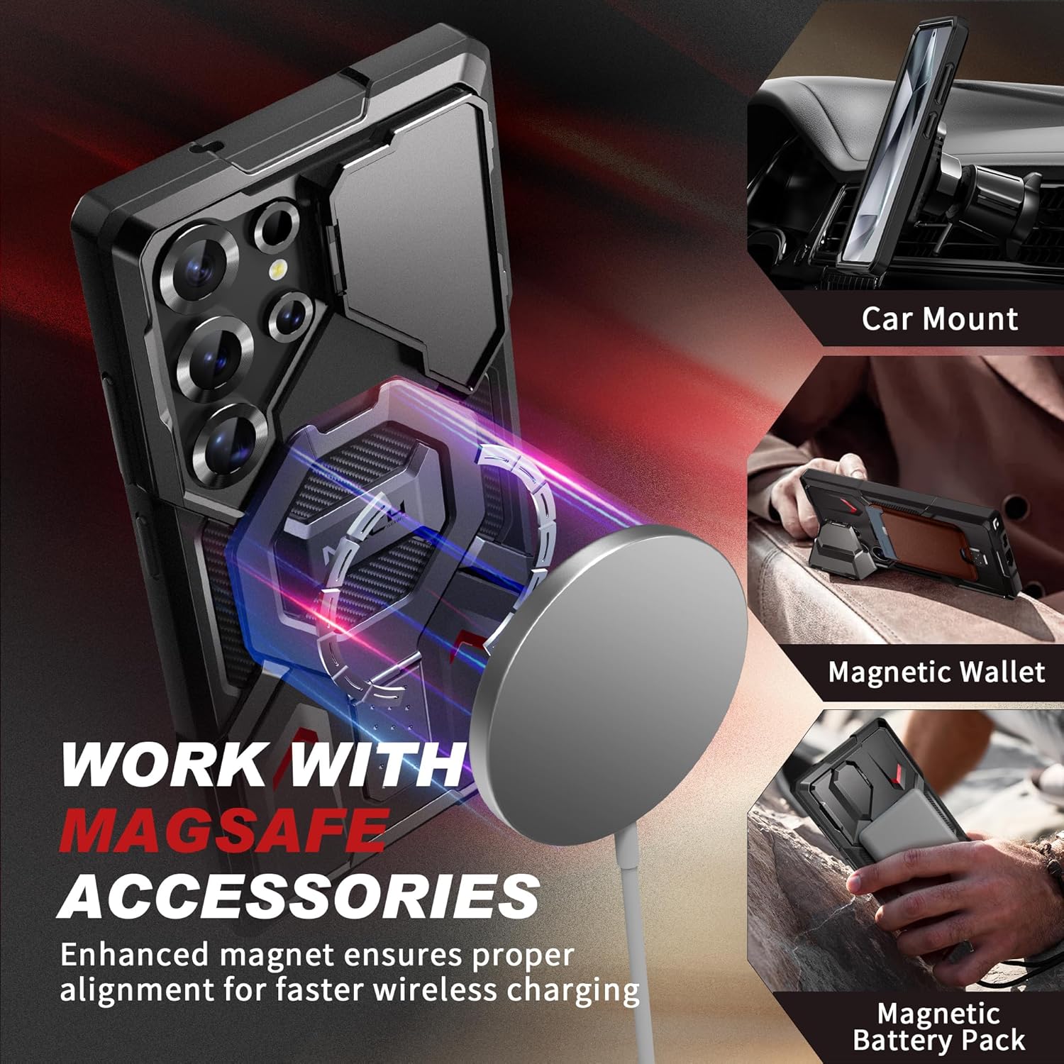 TONGATE Magnetic Case for Galaxy S25 Ultra, Ring Stand with Screen Protector
