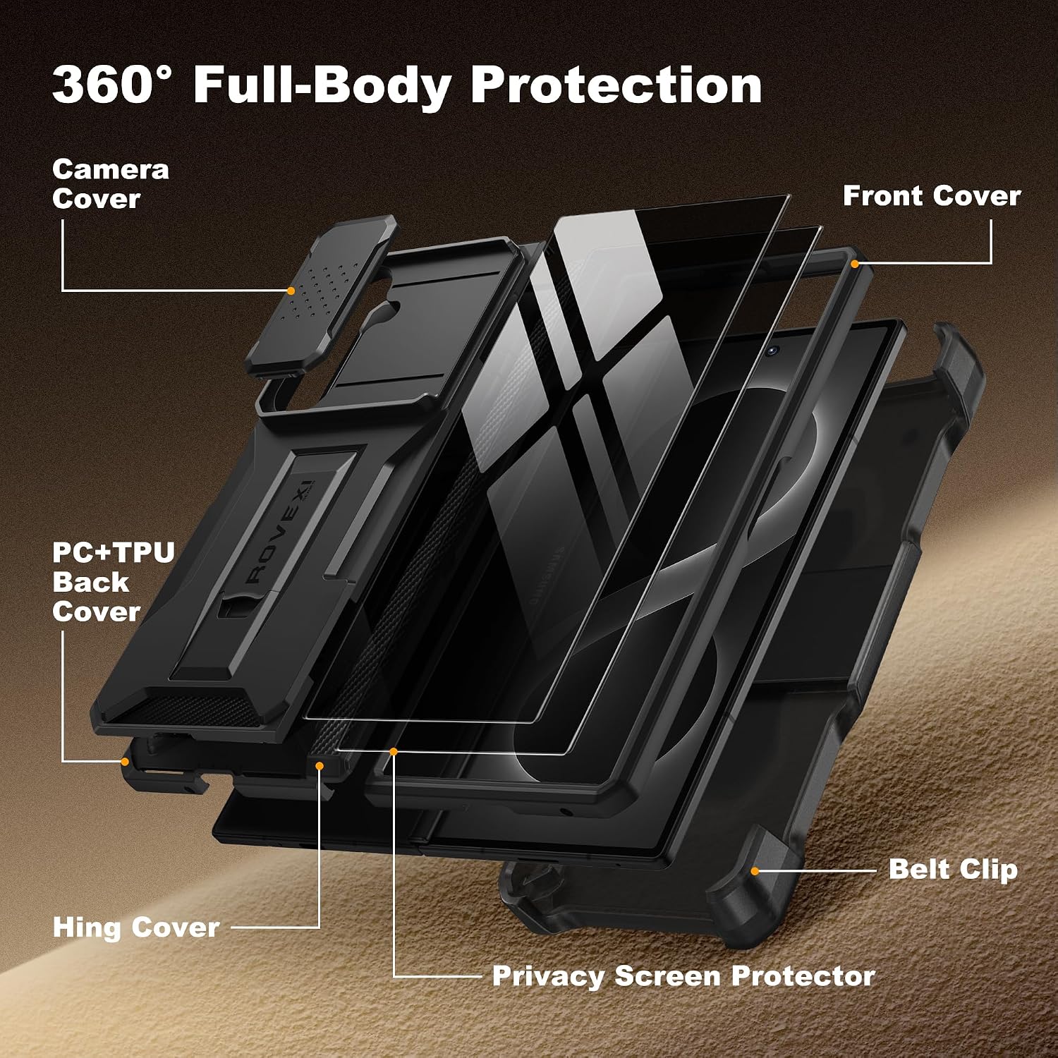 Galaxy Z Fold 8 Slide Camera Cover Case with Stand, Belt Clip & 2 Privacy Screen Protector