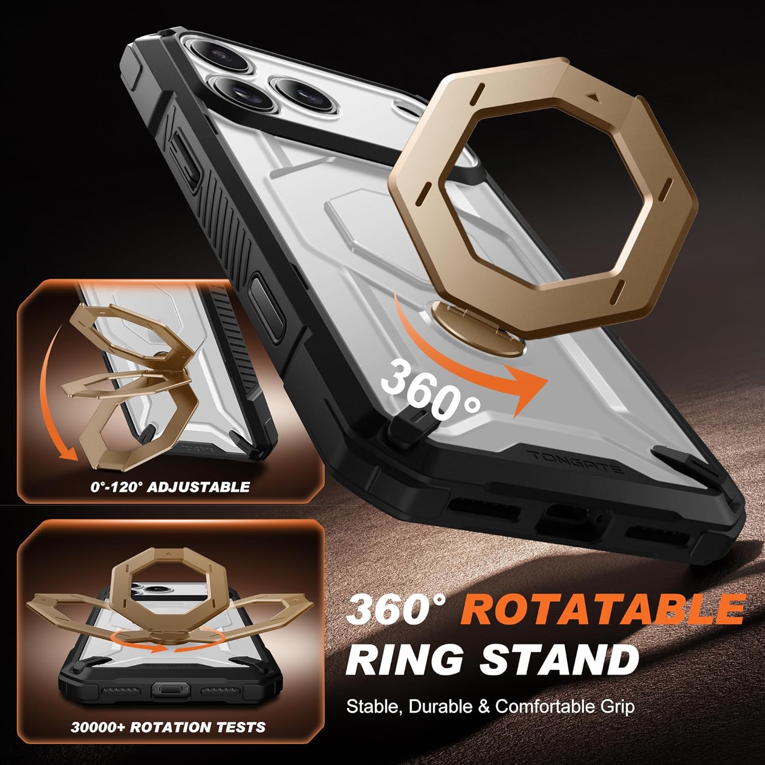 iPhone 17 Pro Max Case with 360° Spin Magnetic Stand ClearGold