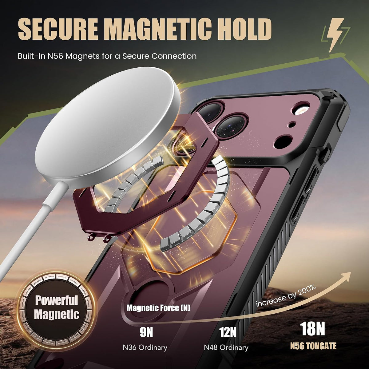 iPhone 18 Pro Max Case with 360° Spin Magnetic Stand Burgundy
