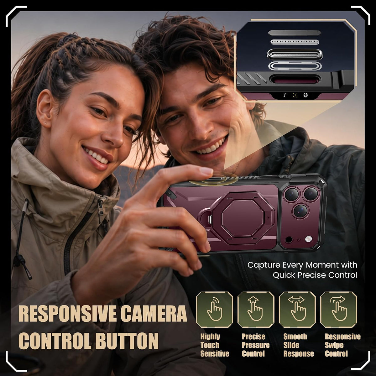iPhone 18 Pro Max Case with 360° Spin Magnetic Stand Burgundy