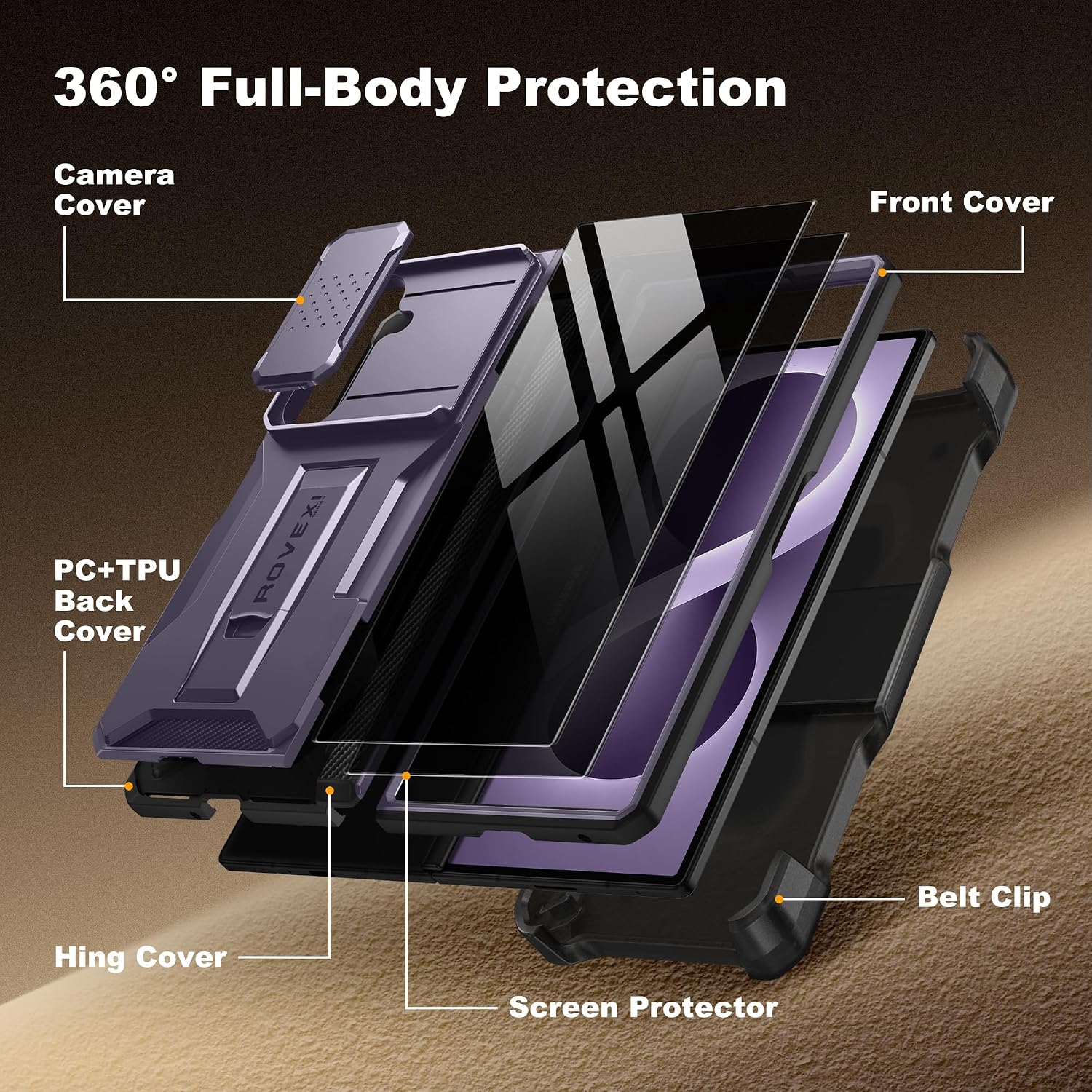 Galaxy Z Fold 8 Slide Camera Cover Case with Stand, Belt Clip & 2 Privacy Screen Protector
