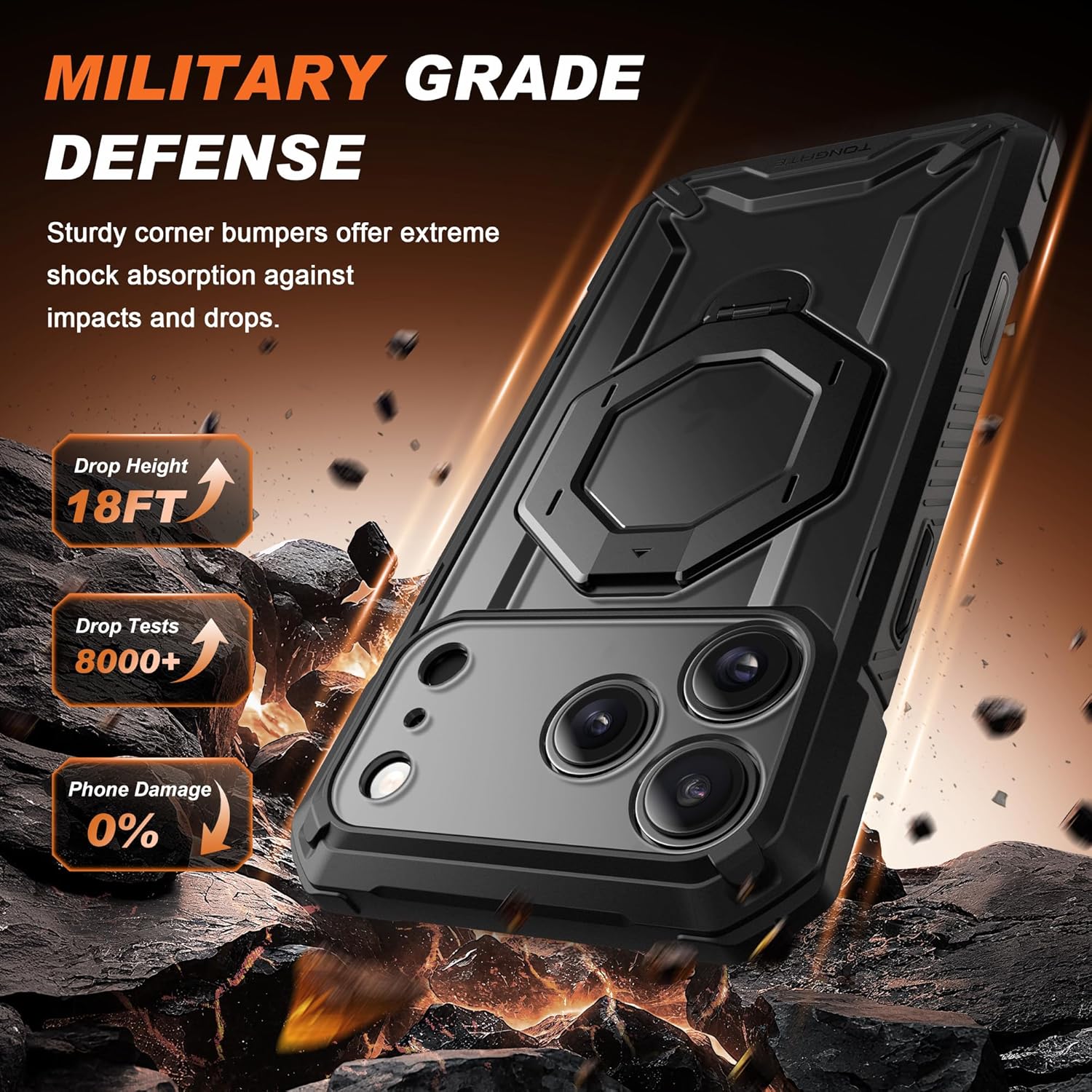 iPhone 17 Pro Max Case with 360° Spin Magnetic Stand