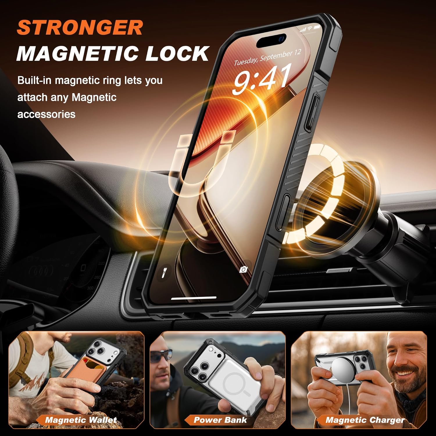 iPhone 17 Pro Max Case with 360° Spin Magnetic Stand ClearGold