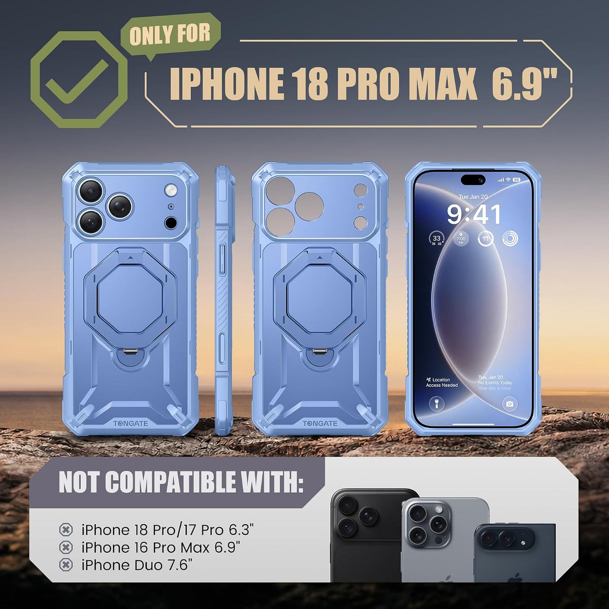 iPhone 18 Pro Max Case with 360° Spin Magnetic Stand Glacier