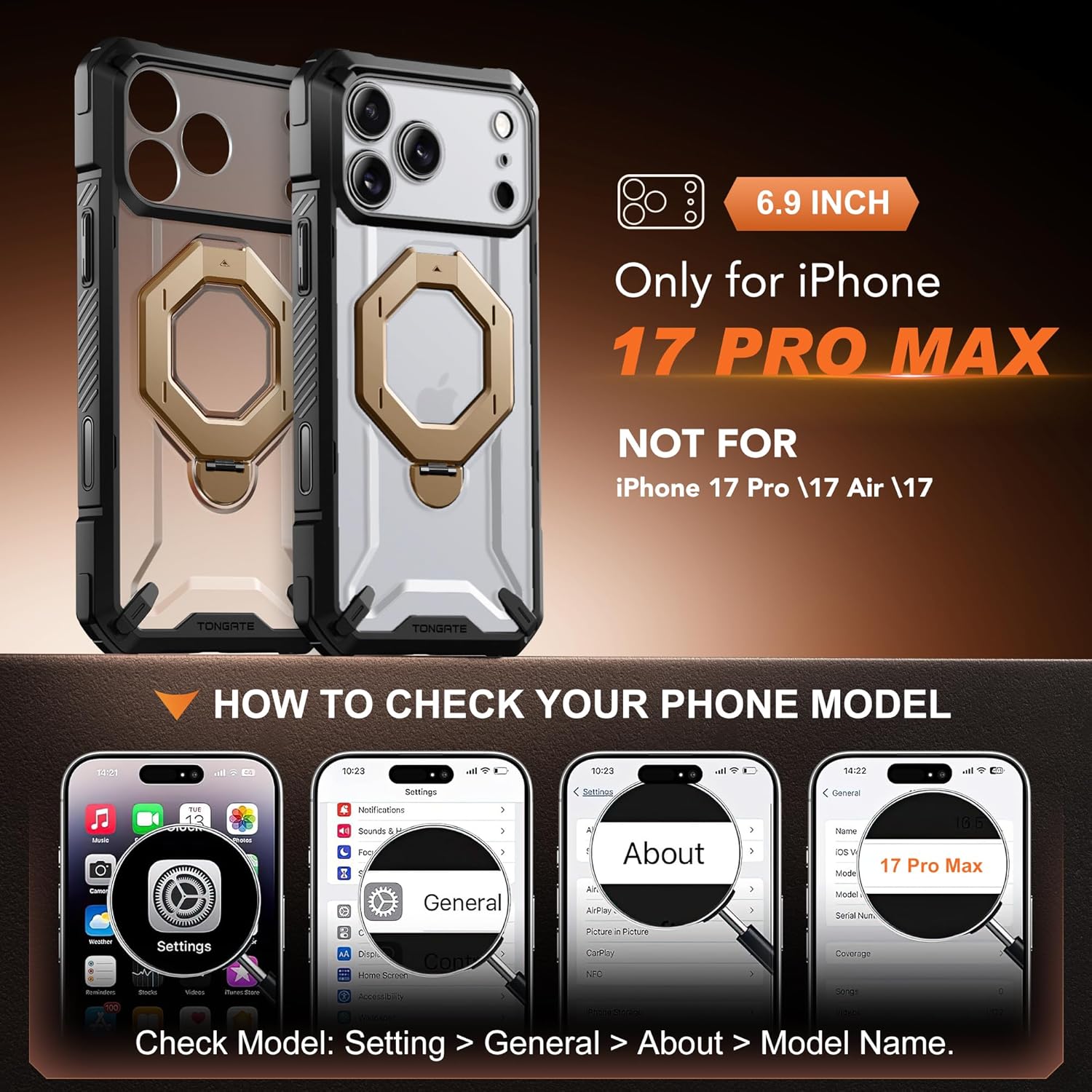iPhone 17 Pro Max Case with 360° Spin Magnetic Stand ClearGold