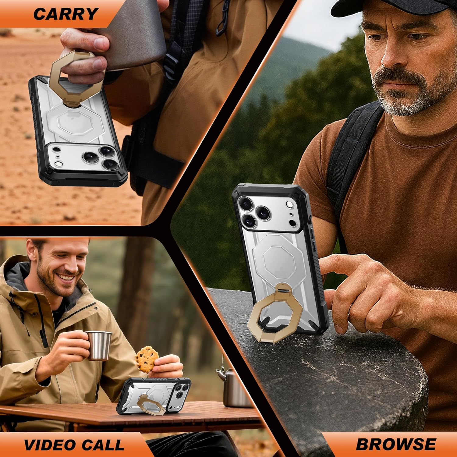 iPhone 17 Pro Max Case with 360° Spin Magnetic Stand ClearGold