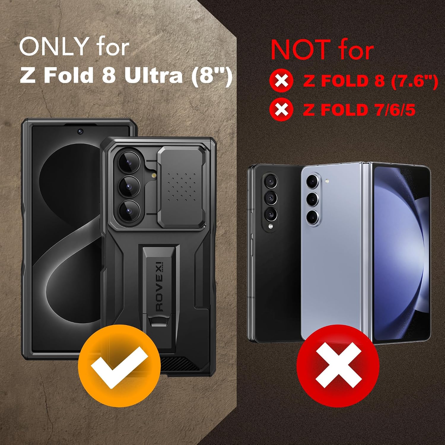 Galaxy Z Fold 8 Slide Camera Cover Case with Stand, Belt Clip & 2 Privacy Screen Protector